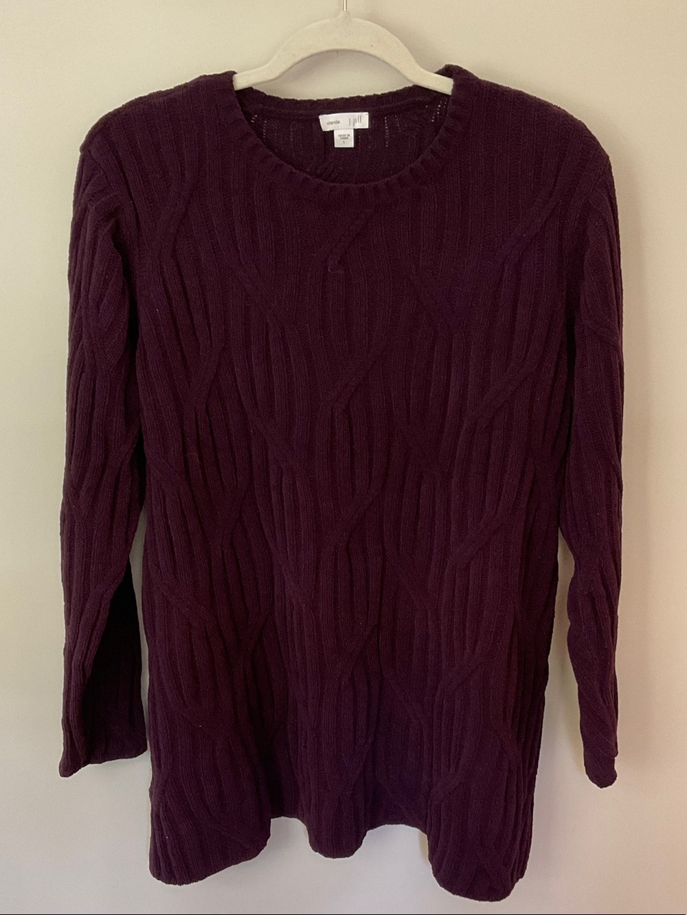 J. Jill Cable Knit Crewneck Sweater in Plum